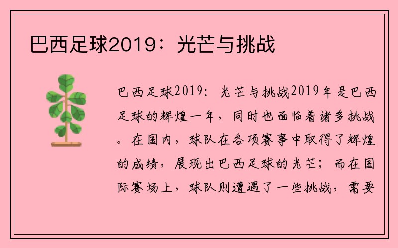 巴西足球2019：光芒与挑战