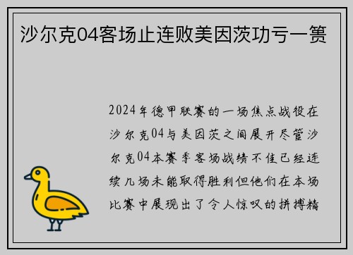 沙尔克04客场止连败美因茨功亏一篑