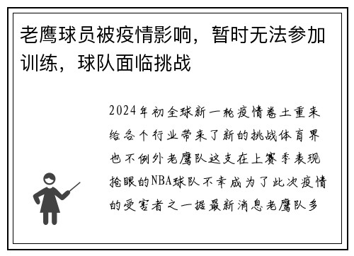 老鹰球员被疫情影响，暂时无法参加训练，球队面临挑战